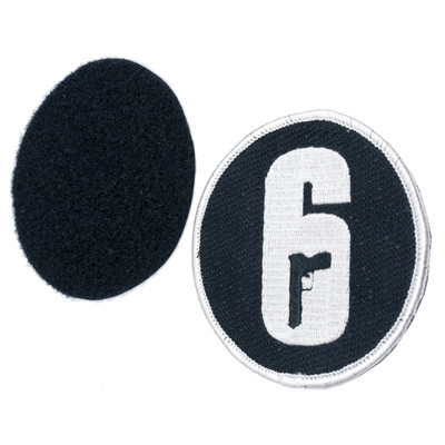 R6シージ　刺繍パッチ「6」黒地　（ベルクロ付き）